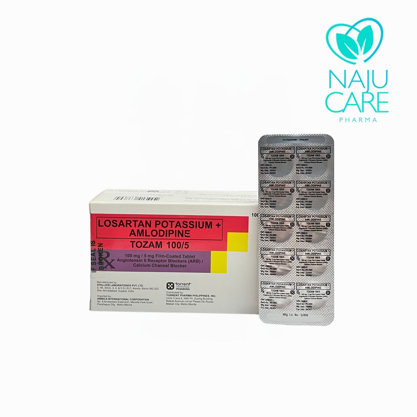 LOSARTAN POTASSIUM + AMLODIPINE 100MG/5MG FILM-COATED TABLET (TOZAM) 100 TABLETS