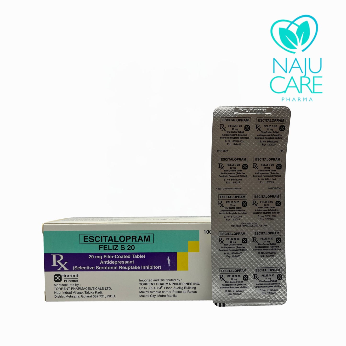 ECITALOPRAM 20MG FILM-COATED TABLET (FELIZ S) 100 TABLETS