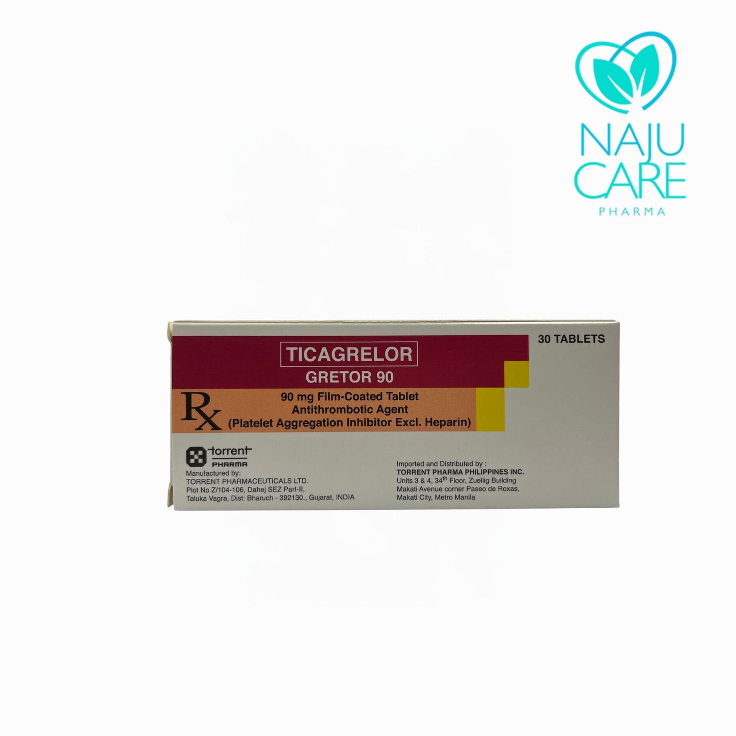 TICAGRELOR 90MG FILM-COATED TABLET (GRETOR-90) 30 TABLETS
