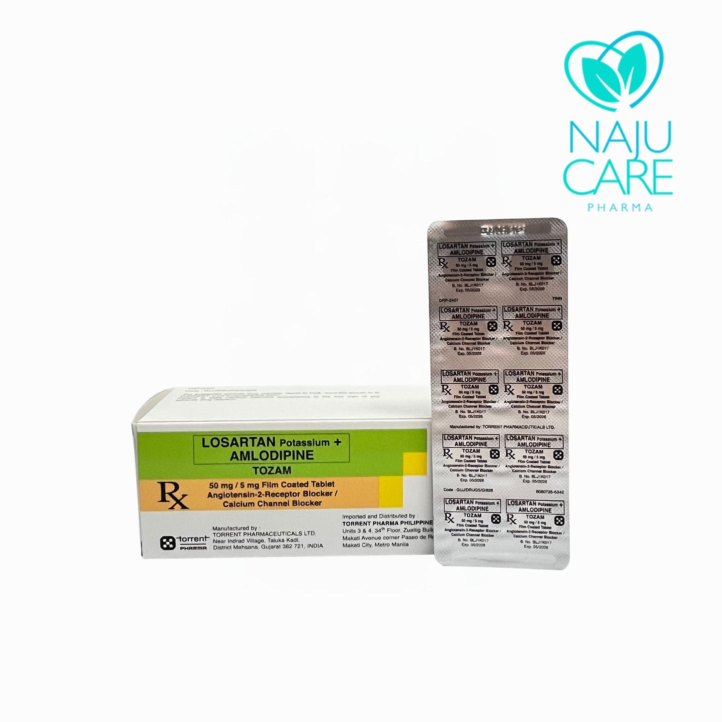 LOSARTAN POTASSIUM + AMLODIPINE 50MG/5MG FILM-COATED TABLET (TOZAM) 100 TABLETS