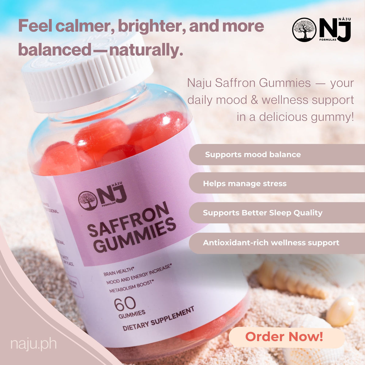 Saffron Gummies with Rhodiola Rosea Extract and Lemon Balm