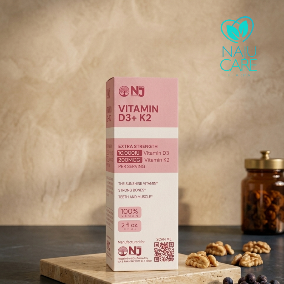 NAJU Vitamin D3 + K2 (Extra Strength) 10,000 IU Vitamin D3 and 200 mcg Vitamin K2