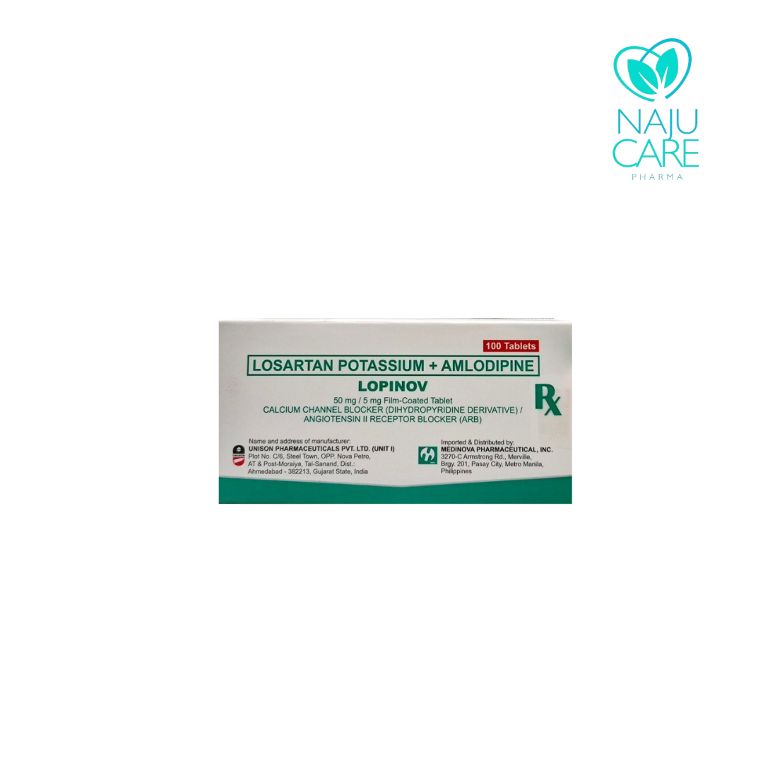 LOSARTAN POTASSIUM + AMLODIPINE 50mg/5mg Film Coated Tablet (Lopinov)